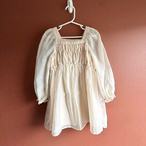 Zara Cream Long-Sleeve Smocked Kids Dress